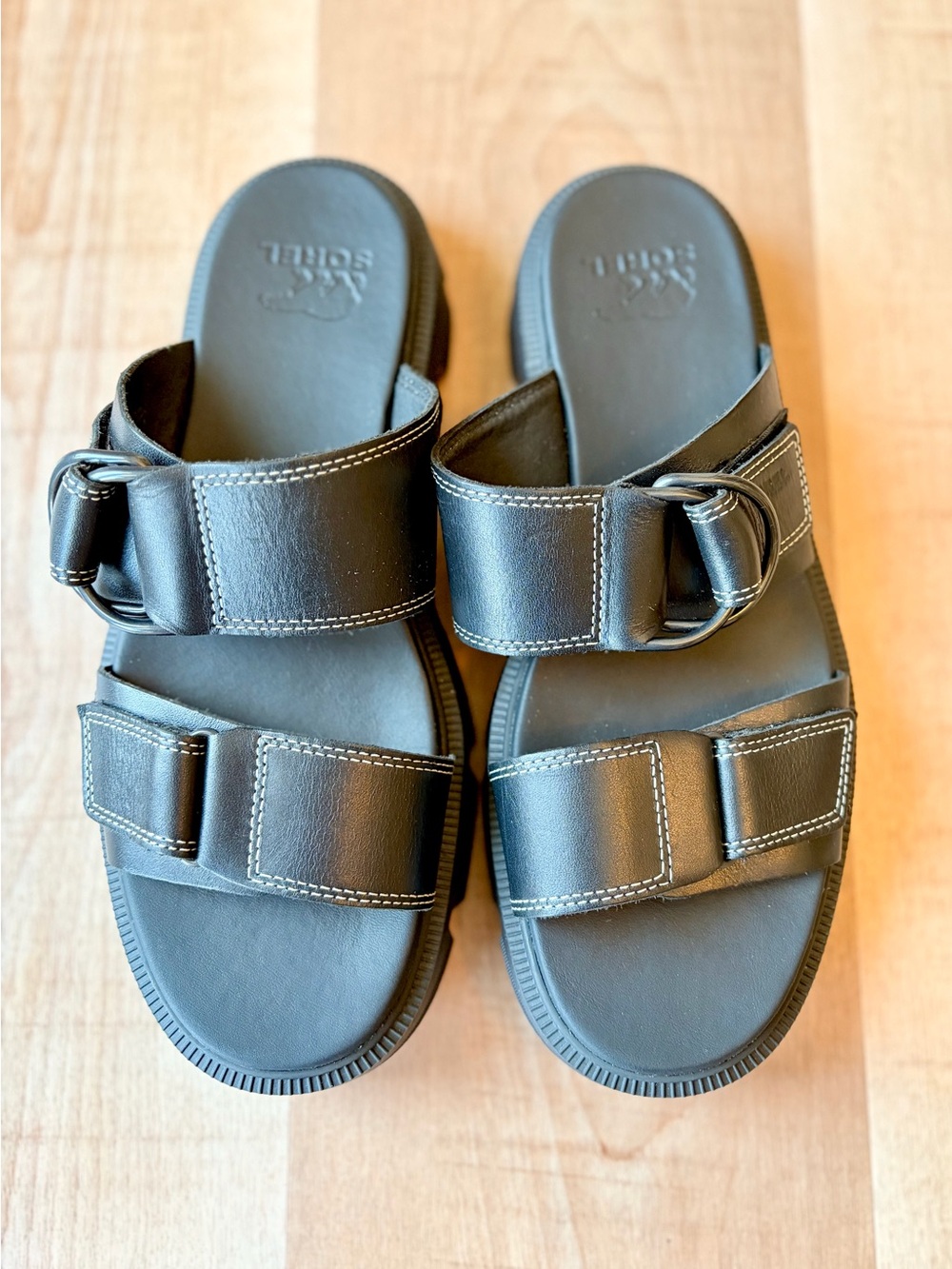 Sorel Women’s Rein CB Black Chunky Slide Sandals Size 9